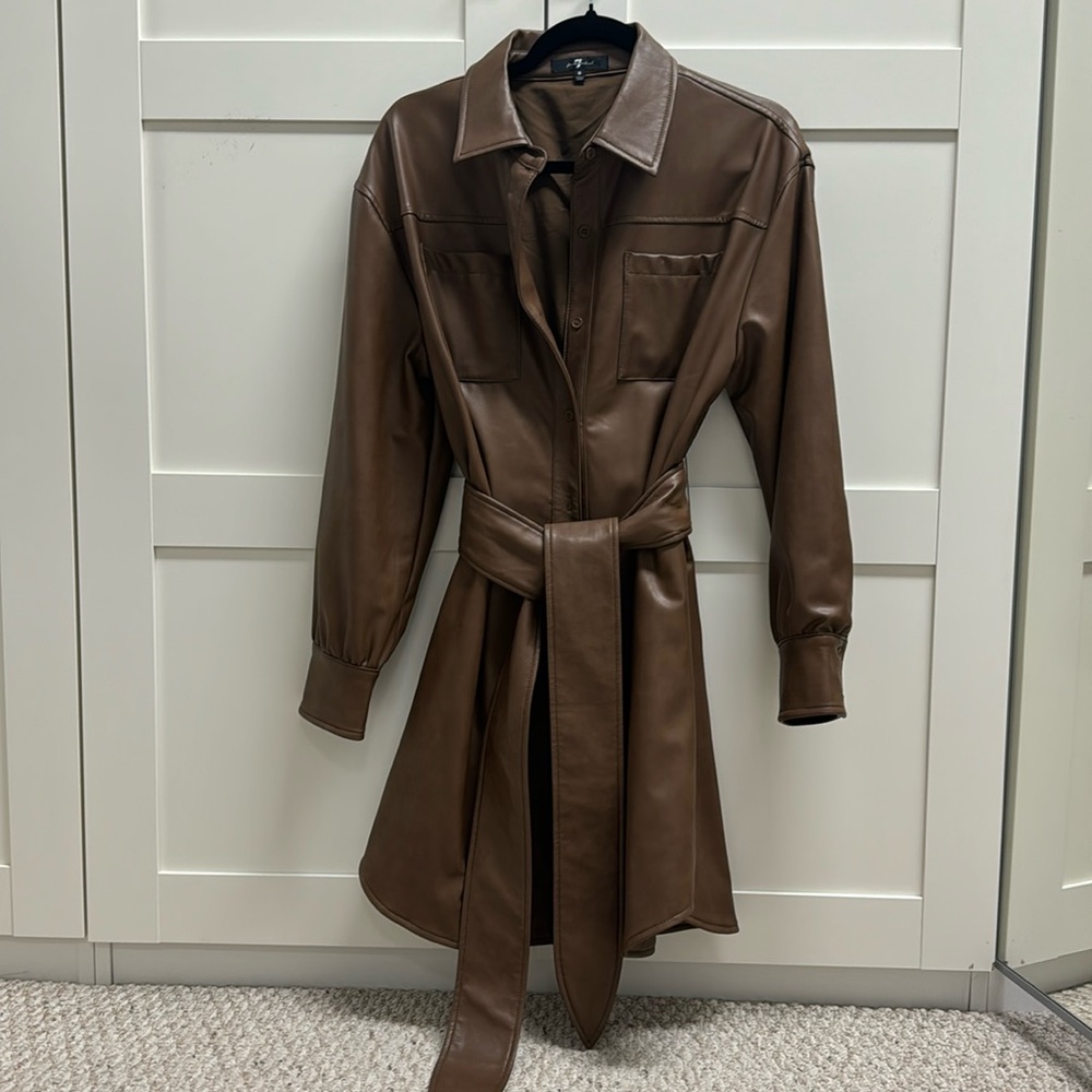 Brown vegan leather trench/top